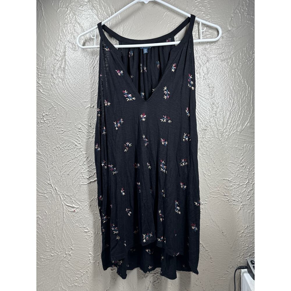 Lucky Brand Black Sleeveless Boho‎ Floral Embroidery Tank Top Womens Size Large